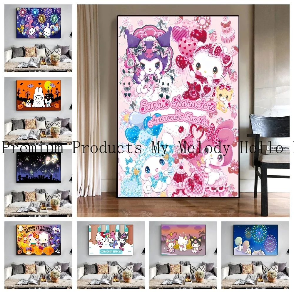 Печать на холсте постер Sanrio Hello Kitty Kuromi мультфильм аниме живопись печать детская комната художественное украшение подарок на день рождения