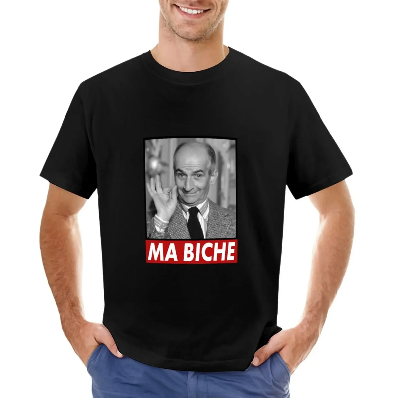 Футболки большого размера, одежда в стиле хиппи, мужские футболки Louis de Funes Ma Biche Design, однотонная футболка с рисунком t 2025 года, новая модель