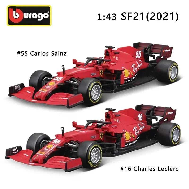 Bburago 1:43 Ferrari 2021 SF21 # 16 Чарльз Леклерк # 55 Carlos Sainz F1 Статическая литая гоночная модель Коллекционные автомобили Игрушки Подарки