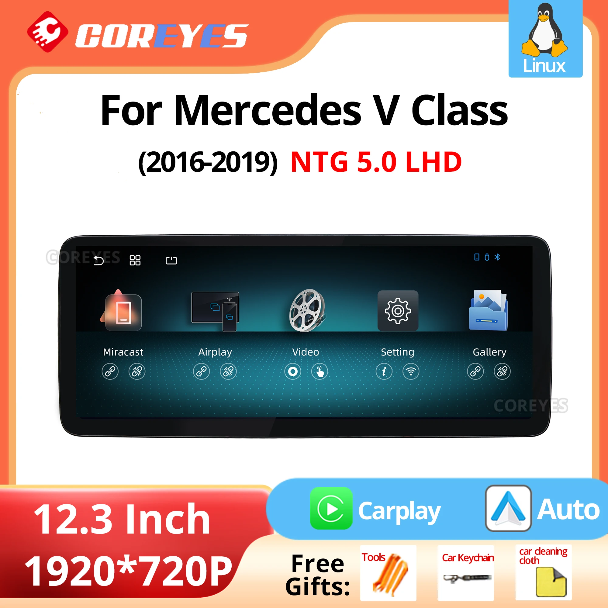 Для Mercedes V Class 2016-2019 NTG 5.0 LHD 12,3 