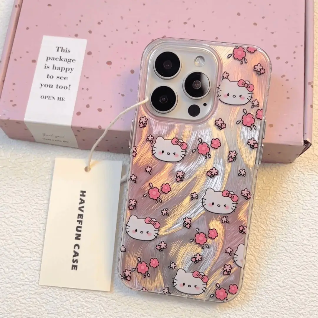 Роскошный чехол для телефона Sanrio с изображением цветов Hello Kitty для iPhone 15 14 13 12 11 Pro Max X XR XS MAX 7 8 Plus милые Мультяшные чехлы для телефонов Y2k (art.: 3920c7ab420d9) - 3920c7ab420d9