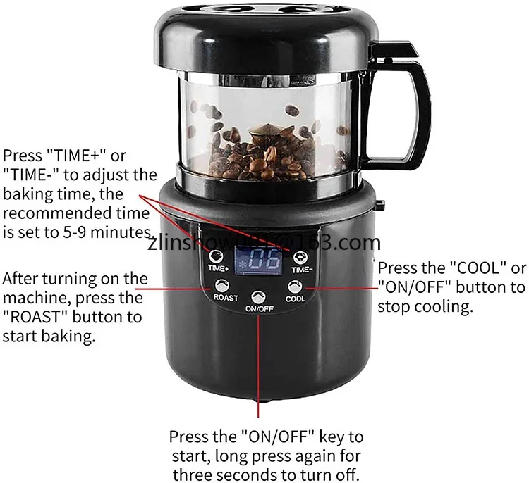 Фото Mesin biji kopi, alat panggang biji kopi elektrik 2 dalam 1 otomatis udara panas 80g dengan tampilan светодиодный №2