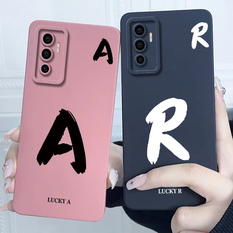 Для Vivo V23E 5G чехол Lucky Initial Letter Пара силиконовый мягкий матовый бампер для телефона Vivo V23E V2126 Y75 4G корпус
