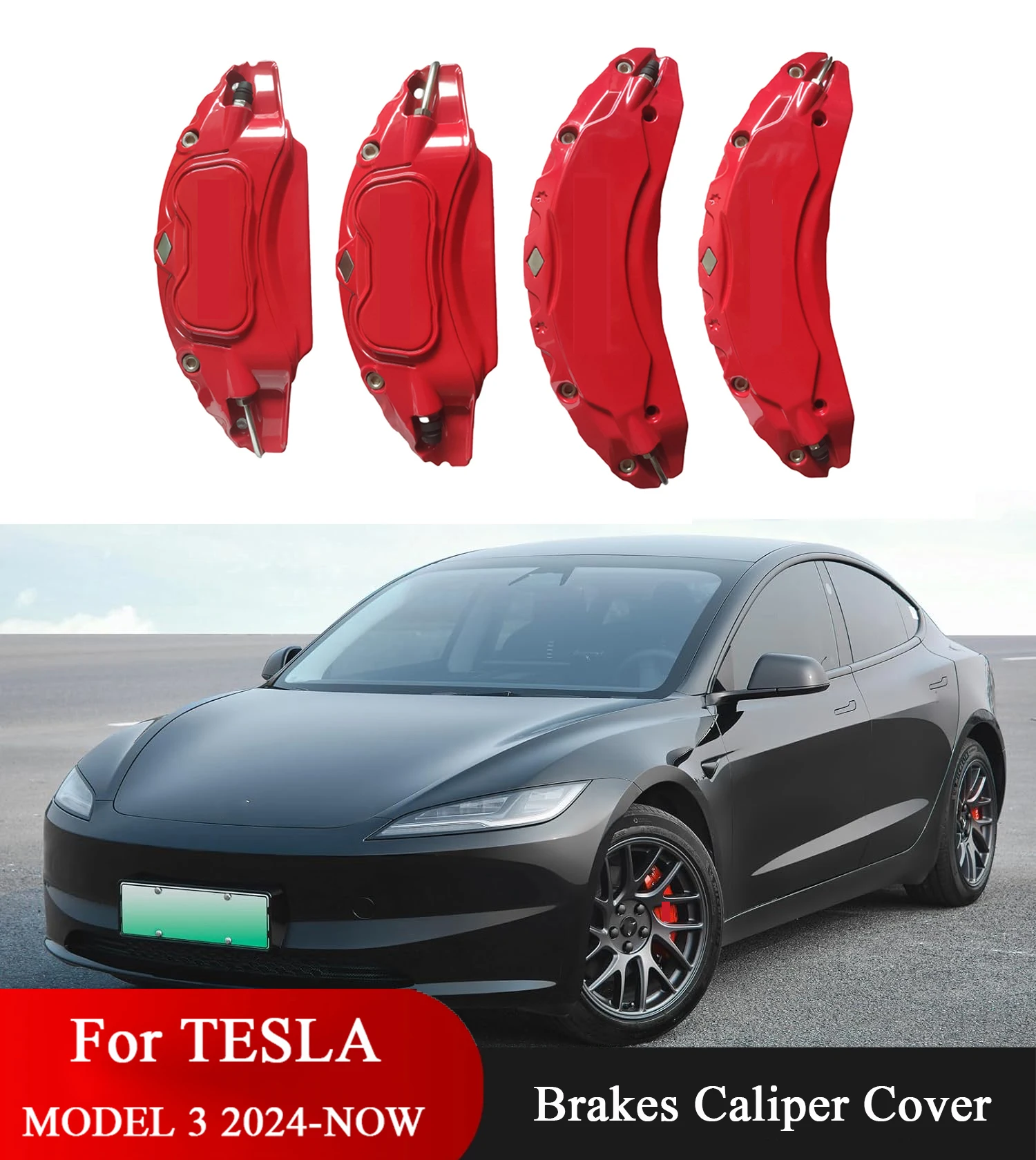 Крышка тормозного суппорта для Tesla Model 3 2024, набор аксессуаров Highland из 4 шт. с наклейками Tesla (не подходит для модели 2017-2023)