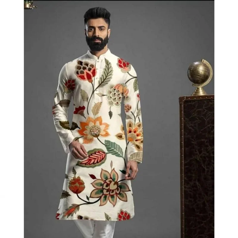 Мужской цифровой печатный Kurta Vardha, обычный воротник-стойка, длинный, подходит для всех случаев, таких свадьба, Hari Raya Aidilfitri (art.: 3920cd64854c1) - 3920cd64854c1