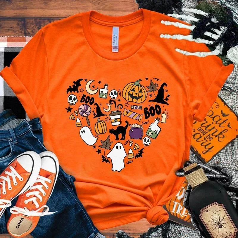 Футболка На Хэллоуин Boo с изображением тыквы любви, мужская и женская футболка, одежда для косплея, уличная одежда, футболка, размера плюс Топы