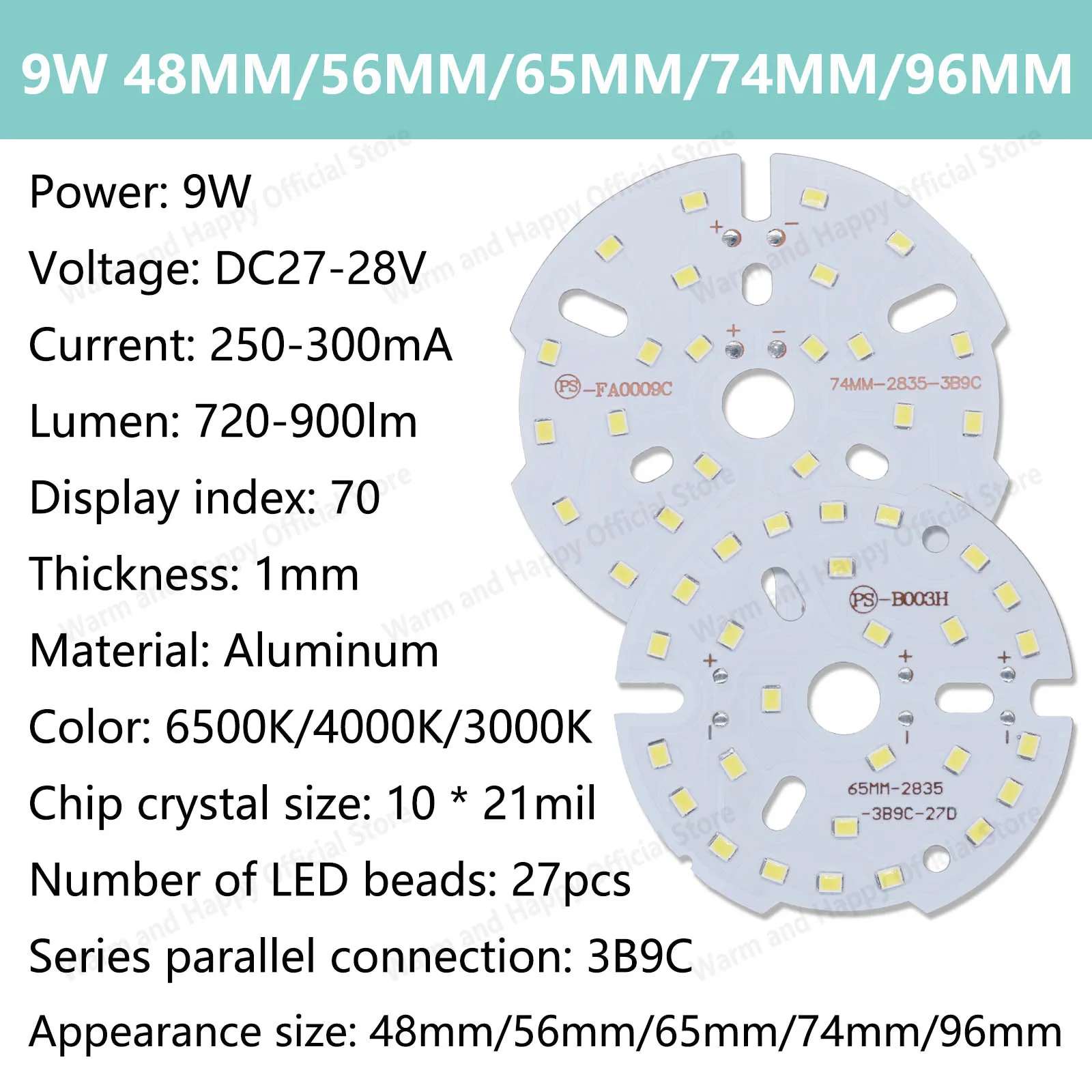 Фото Светодиодный чип из бисера 9 Вт DC27-28 В SMD2835 720-900 лм Светодиодная световая доска Открытый прожектор Прожектор Холодный белый Нейтральный белый Теплый белый №2