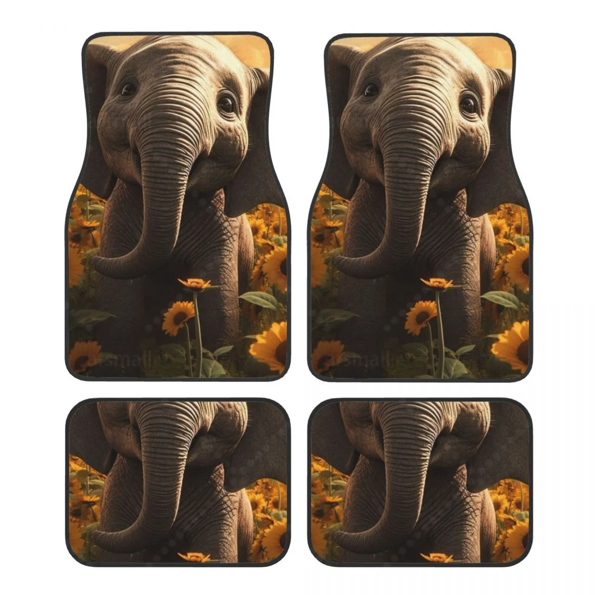 Felpudo Coche Con Forma Elefante Y Girasol, Alfombrillas Goma Lanteras Y Traseras Resistentes, Protección L Suelo, Se Adapta Аксессуары для салона