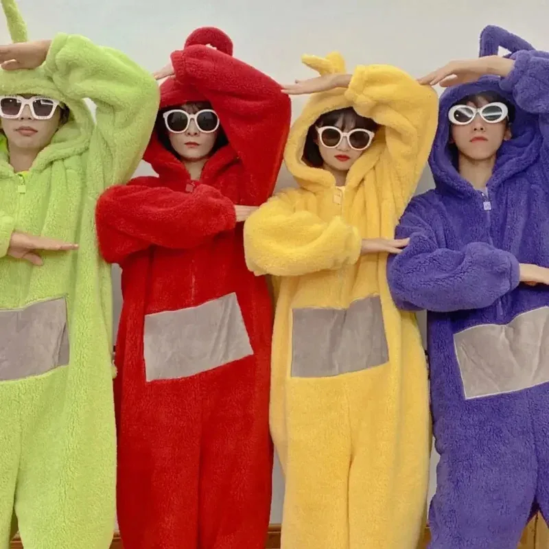 Фото Косплей для взрослых, домашний костюм, 4 цвета, забавный костюм Tinky Winky, аниме Laa-Laa Po, мягкий пижамный костюм с длинными рукавами №5