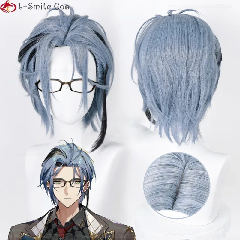 Фото Vtuber Nijisanjien EN7 XSOLEIL Hex Haywire Косплей Парик Шестигранные парики 33 см Короткие темно-синие серые волосы Термостойкий парик + шапочка для парика №2