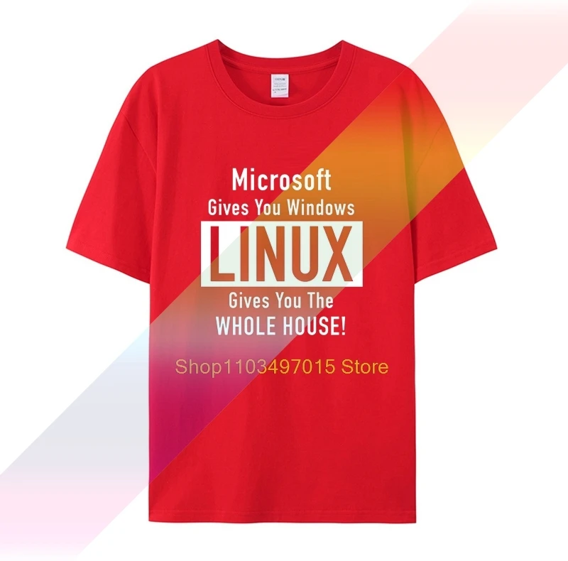 Фото Персонализированная рубашка Linux Gives You The Whole House 2018, 9 цветов, красивая футболка, простая хлопковая винтажная футболка Corron №5