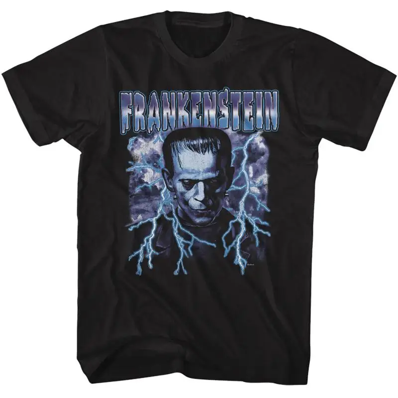 Мужская футболка Universal Monsters Movie Frankenstein Bust Photo Lightning Bolts