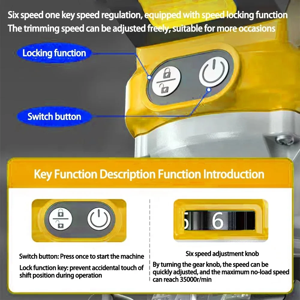 Фото Brushless Electric Trimmer Woodworking Trimming Machine Wood Router Milling Engraving Slotting Machine Fit Dewalt 18V Battery №5