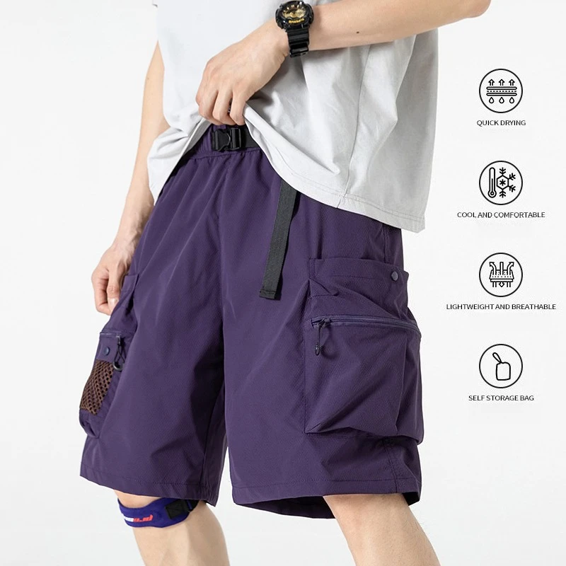 Мужские спортивные шорты Hankanon Purple Series на открытом воздухе — летние новые стильные свободные и повседневные брюки с пятью точками, эластичный пояс
