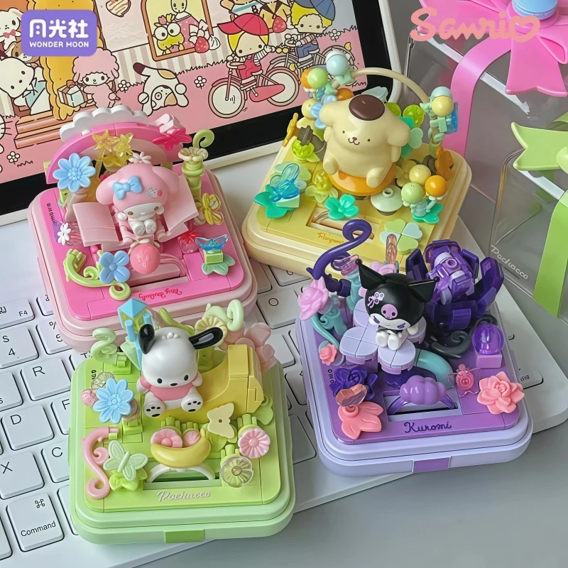 Sanrio коробка для колец строительные блоки мультфильм Hello Kitty Pochacco Kuromi Pompompurin модель игрушки коллекция ювелирных изделий подарки