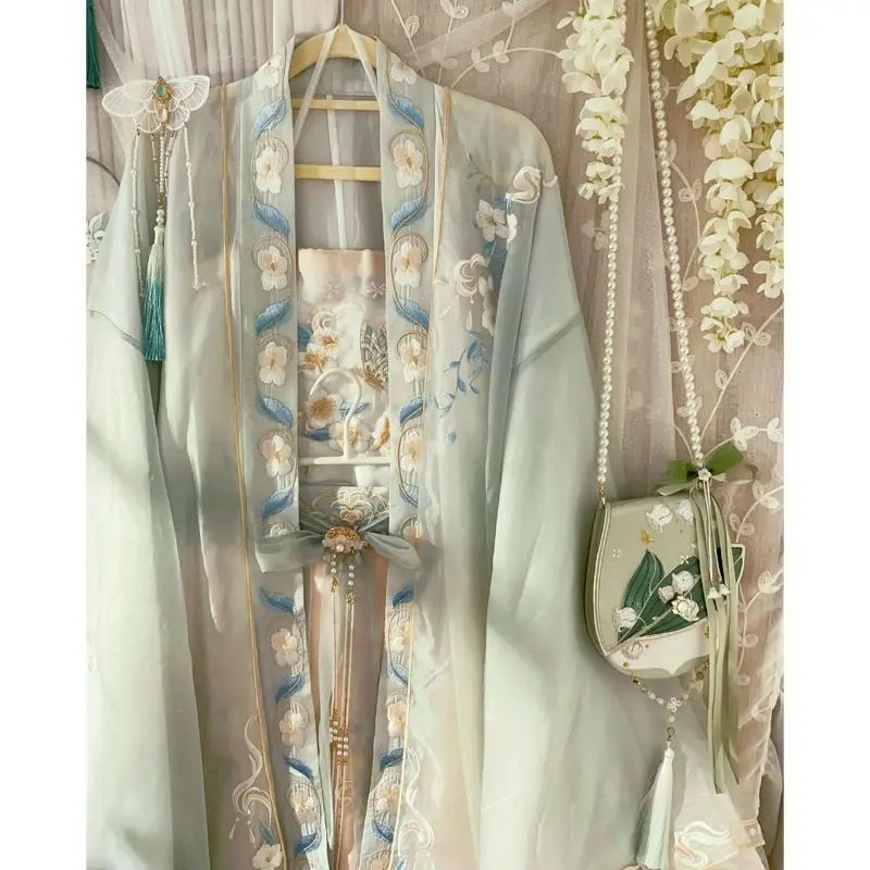 Фото Hanfu Женская тяжелая промышленная Вышивка, рубашка с большим рукавом, юбка на талии для весны и лета, традиционное китайское платье №2
