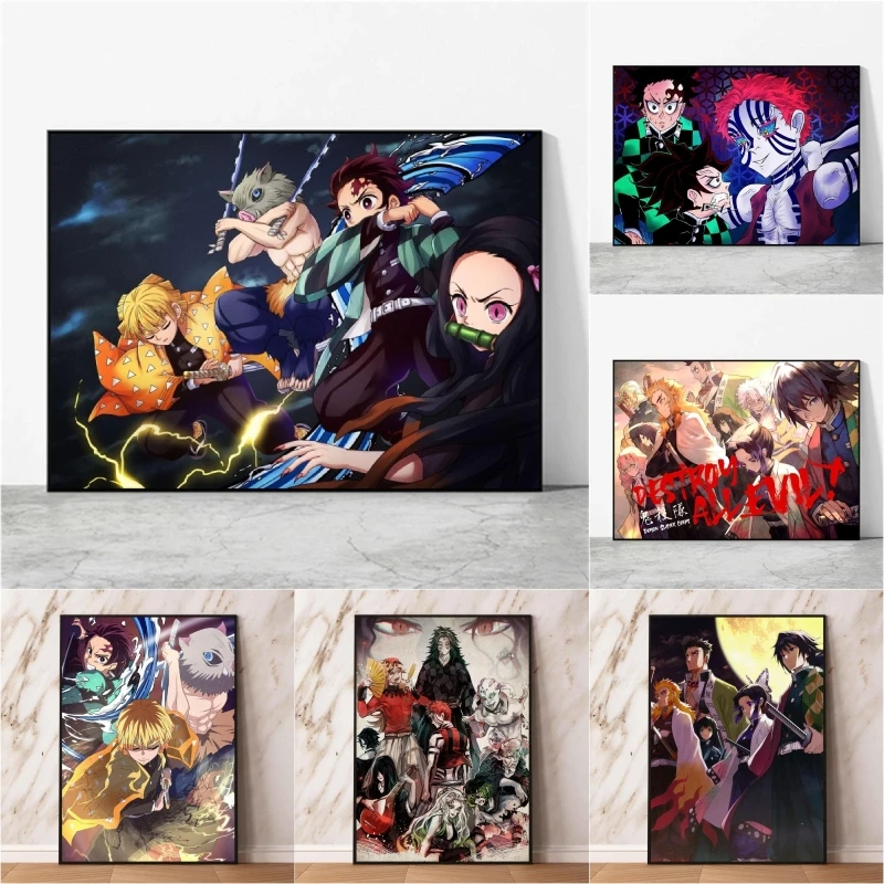Классические постеры с аниме-фигурками Demon Slayer Tanjirou HD, распылительная живопись Akaza, лучшие подарки, эстетический постер, настенный декор комнаты, изображение