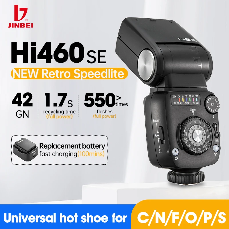 JINBEI Hi460SE Speedlite GN42 TTL/HSS вспышка для камеры с сенсорным экраном Speedlight 1800 мАч универсальная для Canon Sony Nikon Fuji Olympus