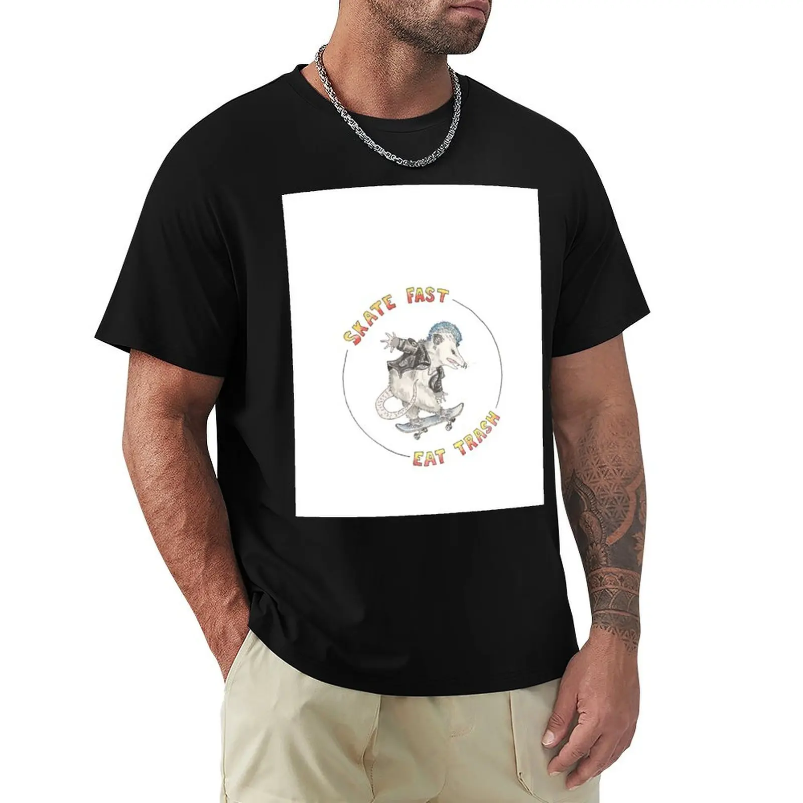 Футболка Skate Fast Punk Possum, модные рубашки с животным принтом для мальчиков, большие размеры, забавные футболки, простые черные футболки для мужчин