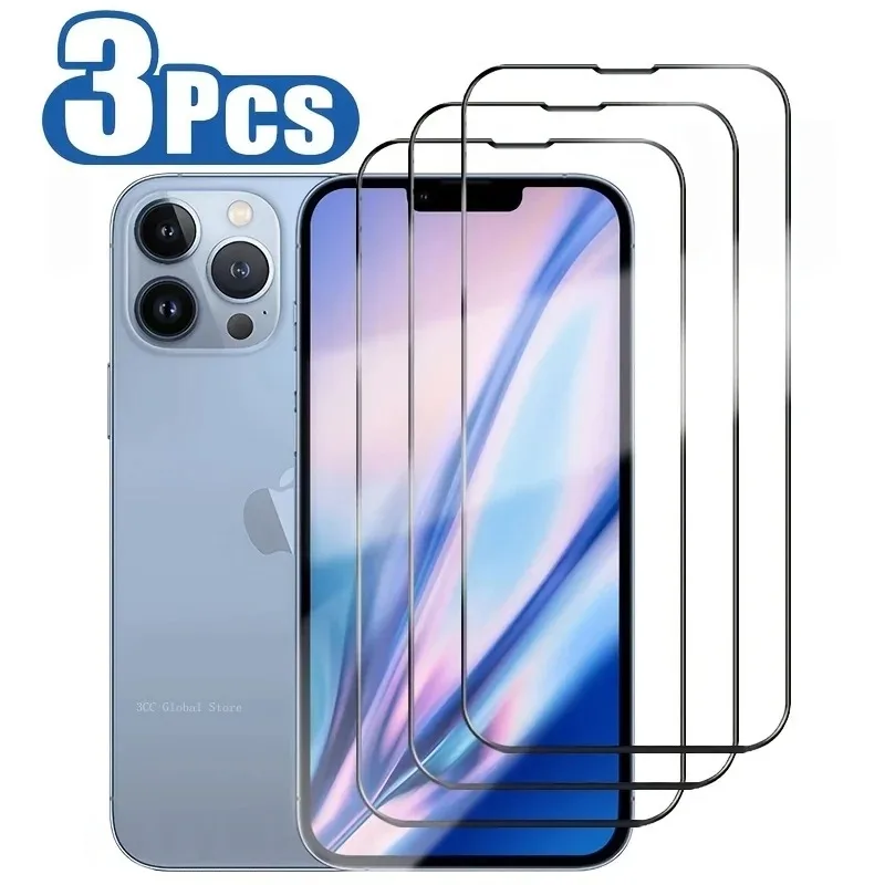 Закаленное стекло с полным покрытием для IPhone 15 Pro Max 13 12 Mini 11 7 8Plus, Защитная пленка для экрана IPhone 14 Pro Max XR XSMax, стекло, 3 шт.