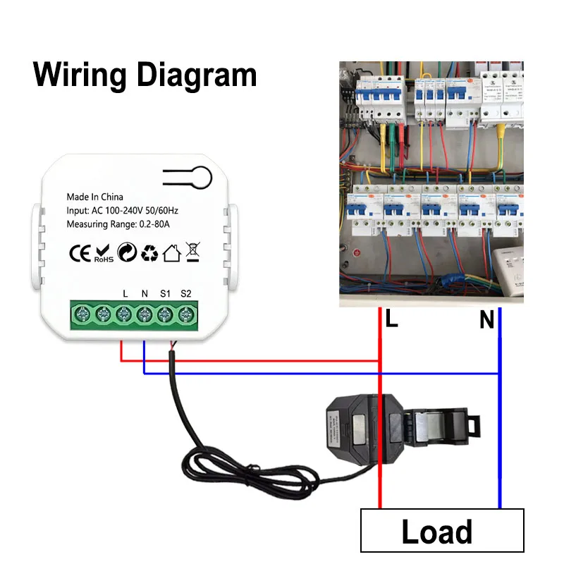 80A Tuya WiFi Zigbee Smart Energy Meter 2CH Датчик тока Зажим Дистанционное управление КВтч Электрическая статистика Монитор мощности AC100-240V (art.: 3920cd1def63b) - 3920cd1def63b