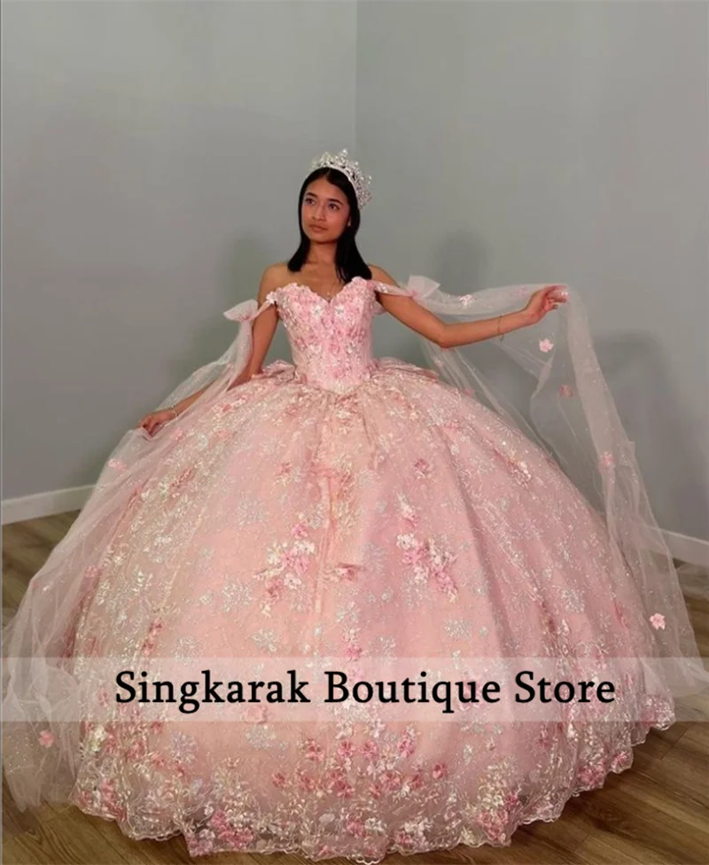 Фото Блестящее Розовое Бальное платье с бисером, платья для Quinceanera 2024, милое платье с аппликацией 16, наряды для конкурса, платья 15 лет на заказ №2