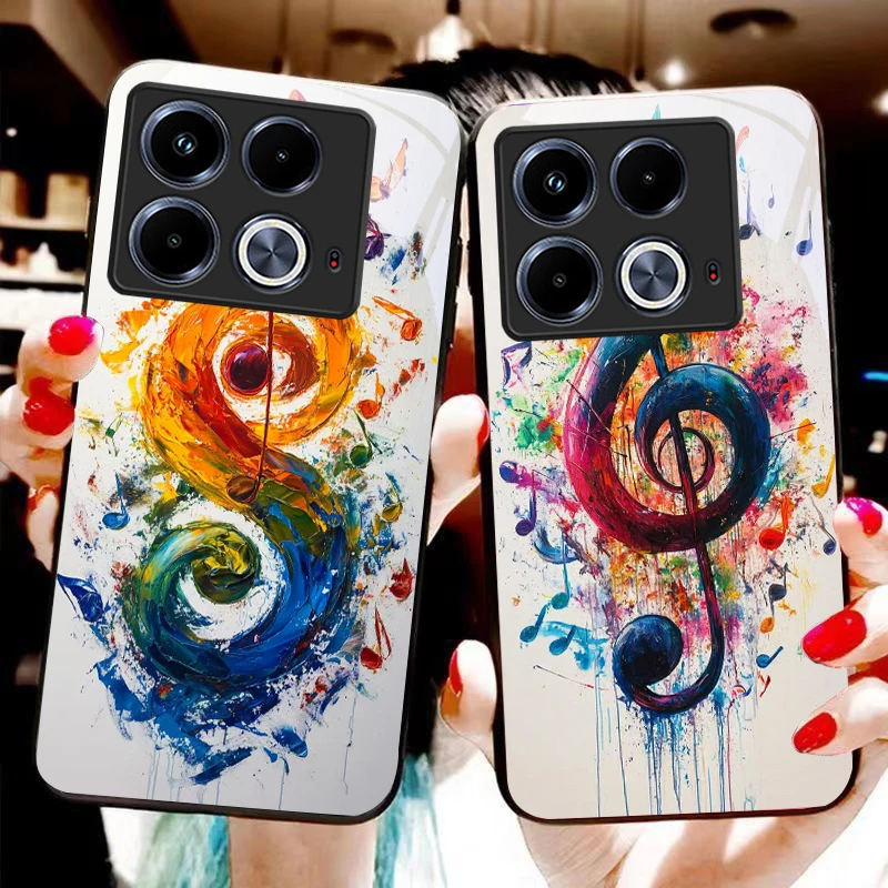 Фото Цветные музыкальные символы для Infinix Note 40 4G 30i Note12 96 Smart 8 Hot 9 Play Hot10 11S 12 20i 50 Pro Plus 5G стеклянный чехол для телефона №2