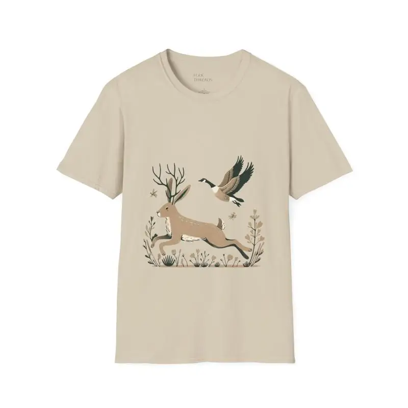 Футболка в мягком стиле Jackalope Goose Cottagecore Autumn Nature