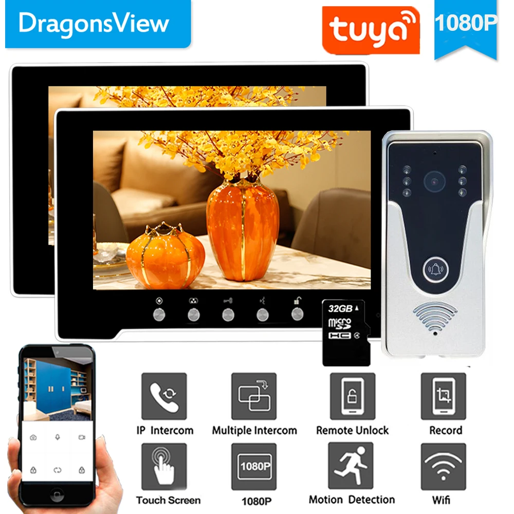 Умный видеодомофон Dragonsview, 7 дюймов, 1080P, Wi-Fi, сенсорный экран, запись