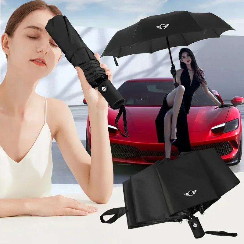 Фото Для BMW MINI для BMW автомобильный портативный ветрозащитный автоматический трехскладной зонт с логотипом автомобиля бизнес-зонт для BMW Mini Cooper R56 №2
