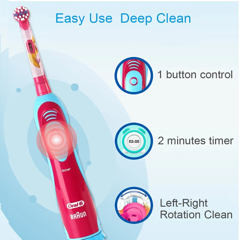 Фото Детская электрическая зубная щетка Oral-B Pro, мягкая насадка для зубной щетки на батарейках для детей 5-12 лет, вращающаяся щетка для зубов, водонепроницаемая щетка №2