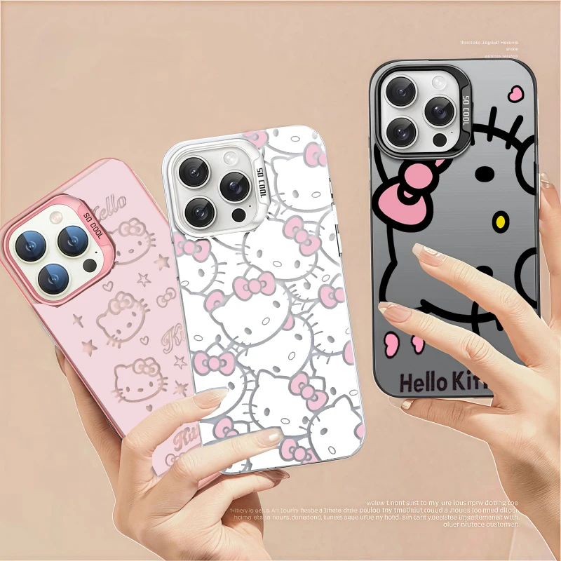 Чехол для телефона Hello Kitty Y2k с рисунком для iPhone 17 Air 16 15 12 Pro Max 16e 13 Mini 14 Plus, жесткий противоударный серебряный чехол для девочек