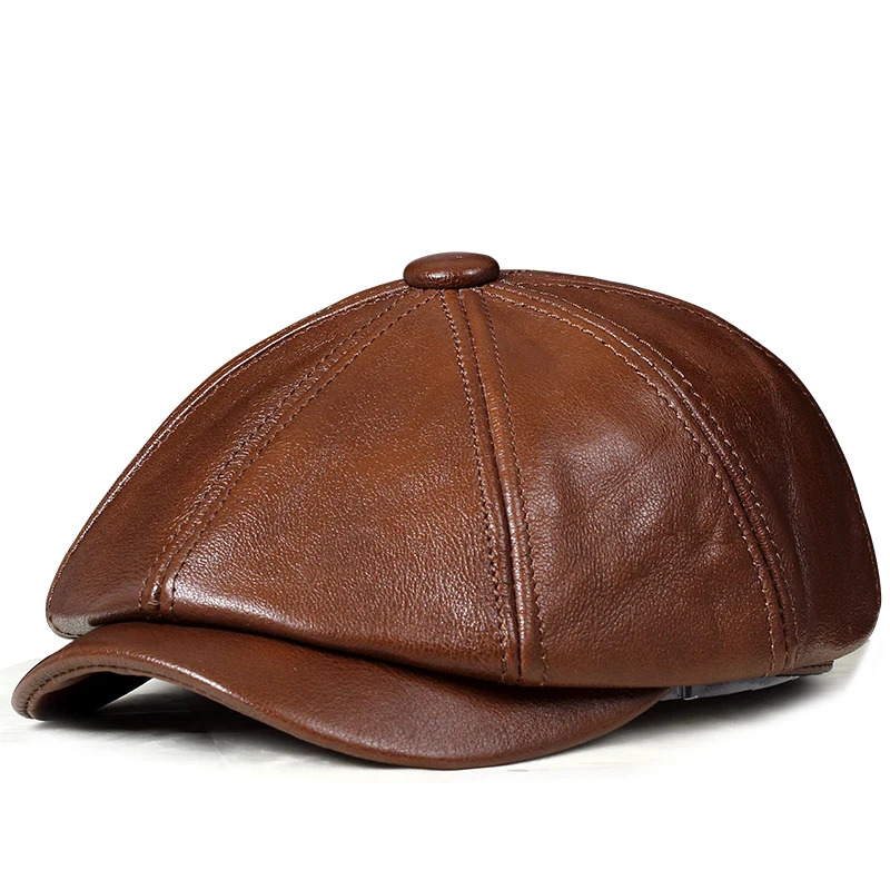 Топ Kulit Asli круглой формы Ретро Baret Kulit Sapi Pria Musim Gugur Topi Lida Mode Elegan Topi Снэпбэк для Pria