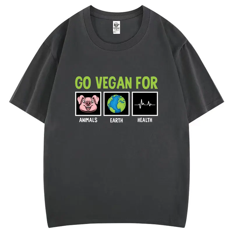 Фото Забавная хлопковая футболка Go Vegan for Animals Earth Health для мужчин и женщин, удобные дышащие топы с короткими рукавами, повседневная футболка в юмористическом стиле №5