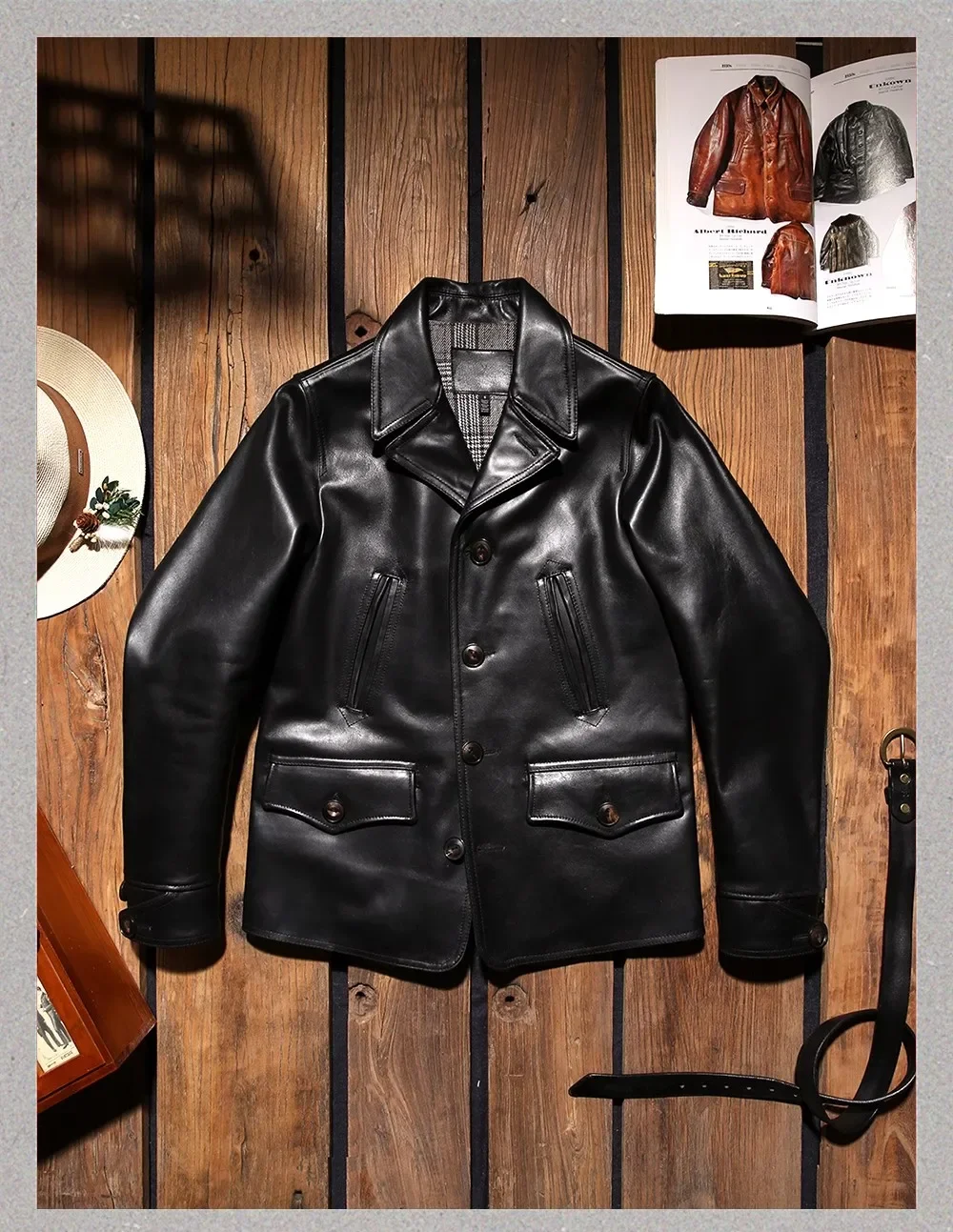 Фото LNY Shop Top.Classic switchyard, натуральная итальянская дубленая коровья куртка. Мужской тренчкот из натуральной кожи. Винтажная повседневная одежда №2