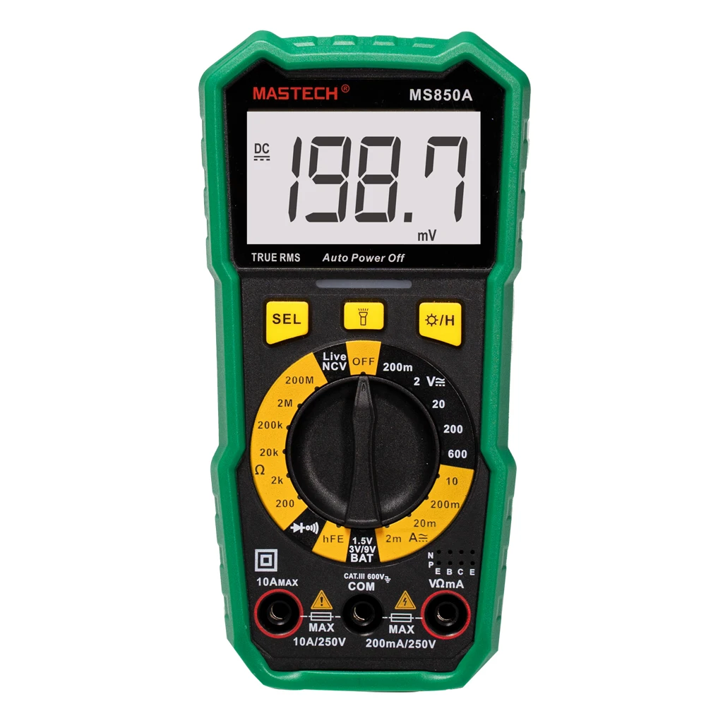 Мультиметр Mastech MS850A, тестер, цифровой мультиметр, 2000 отсчетов, автоматический выбор диапазона, измерение напряжения переменного/постоянного тока и температуры