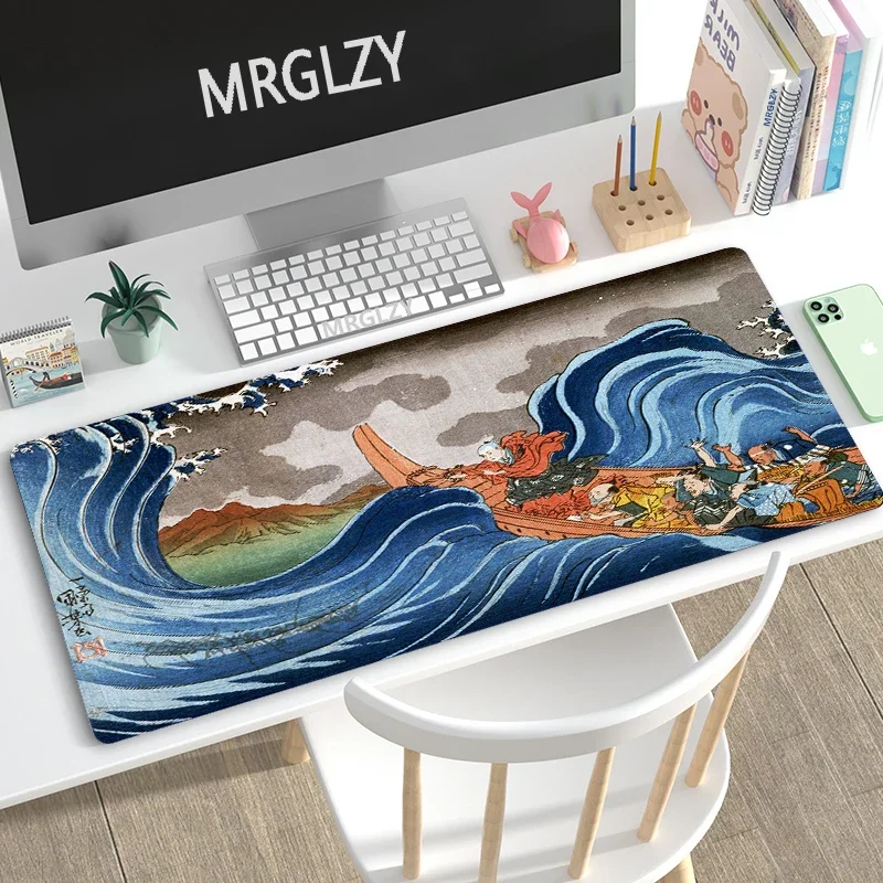 Giant Waves Mouse Pad Large Japanese-style Mouse Pads Company MouseMat Art Carpet Rugs Gamer Ukiyo-e Keyboard for Laptop 900X400