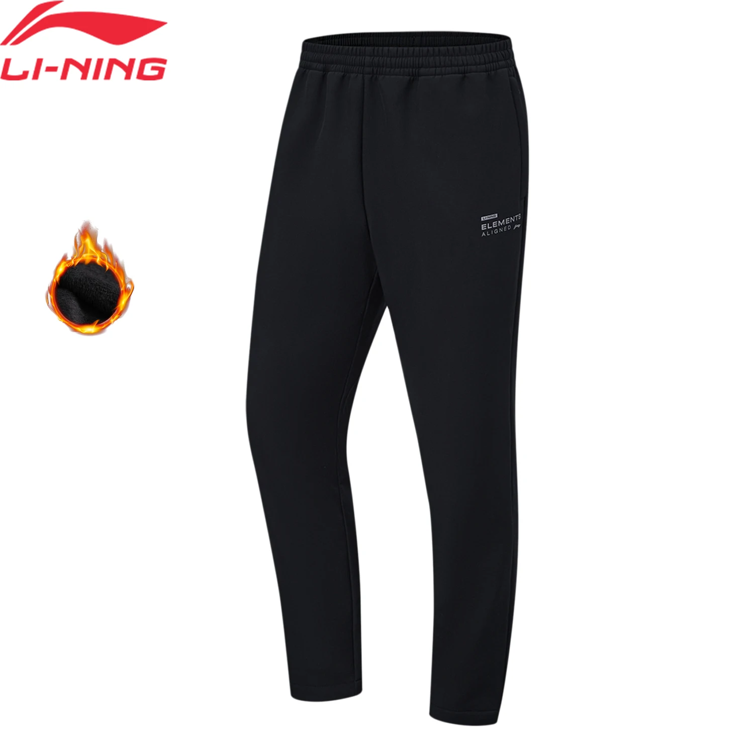 Мужские тренировочные брюки Li-Ning, теплые зимние спортивные брюки с флисовой подкладкой, Стандартный крой, 90% полиэстер, 10% спандекс, AYKT635