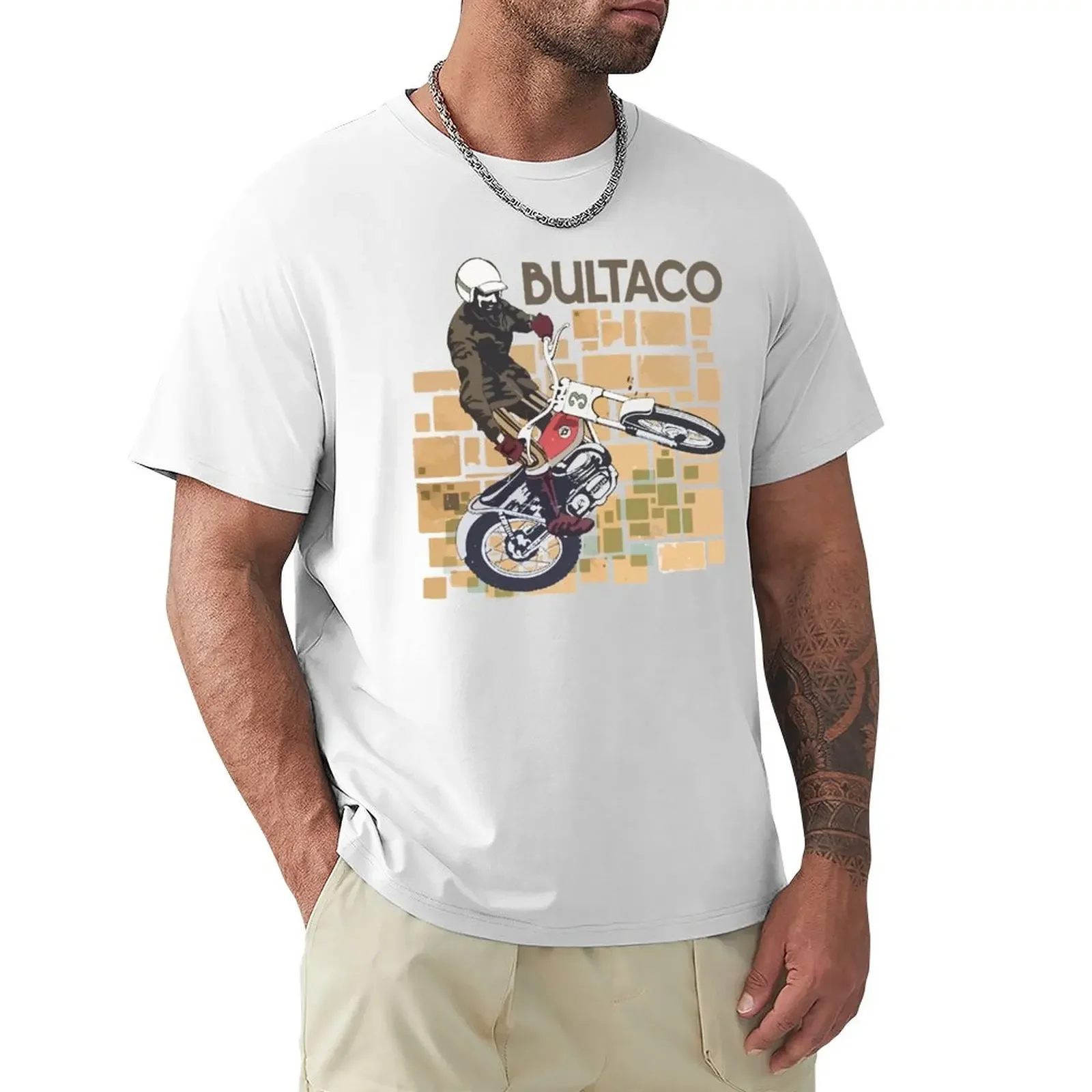Bultaco Moto Rider, футболка для прыжков в действии, корейская мода для мальчиков, белые футболки, футболки для мужчин