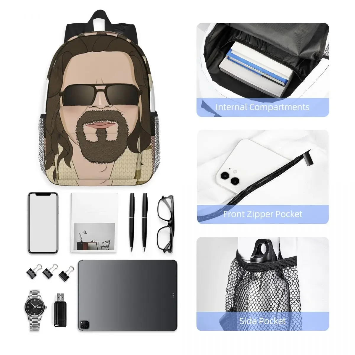 Фото Рюкзаки The Dude-The Big Lebowski, сумка для книг для мальчиков и девочек, повседневные детские школьные сумки, дорожный рюкзак, сумка на плечо большой вместимости №5