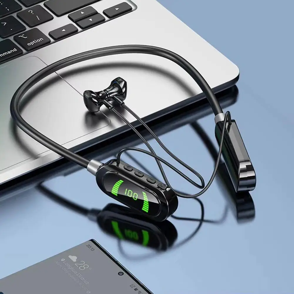 Беспроводная Bluetooth-гарнитура на шею с цифровым дисплеем, долгий срок службы батареи, функция возврата ушей для прямой трансляции K-Song