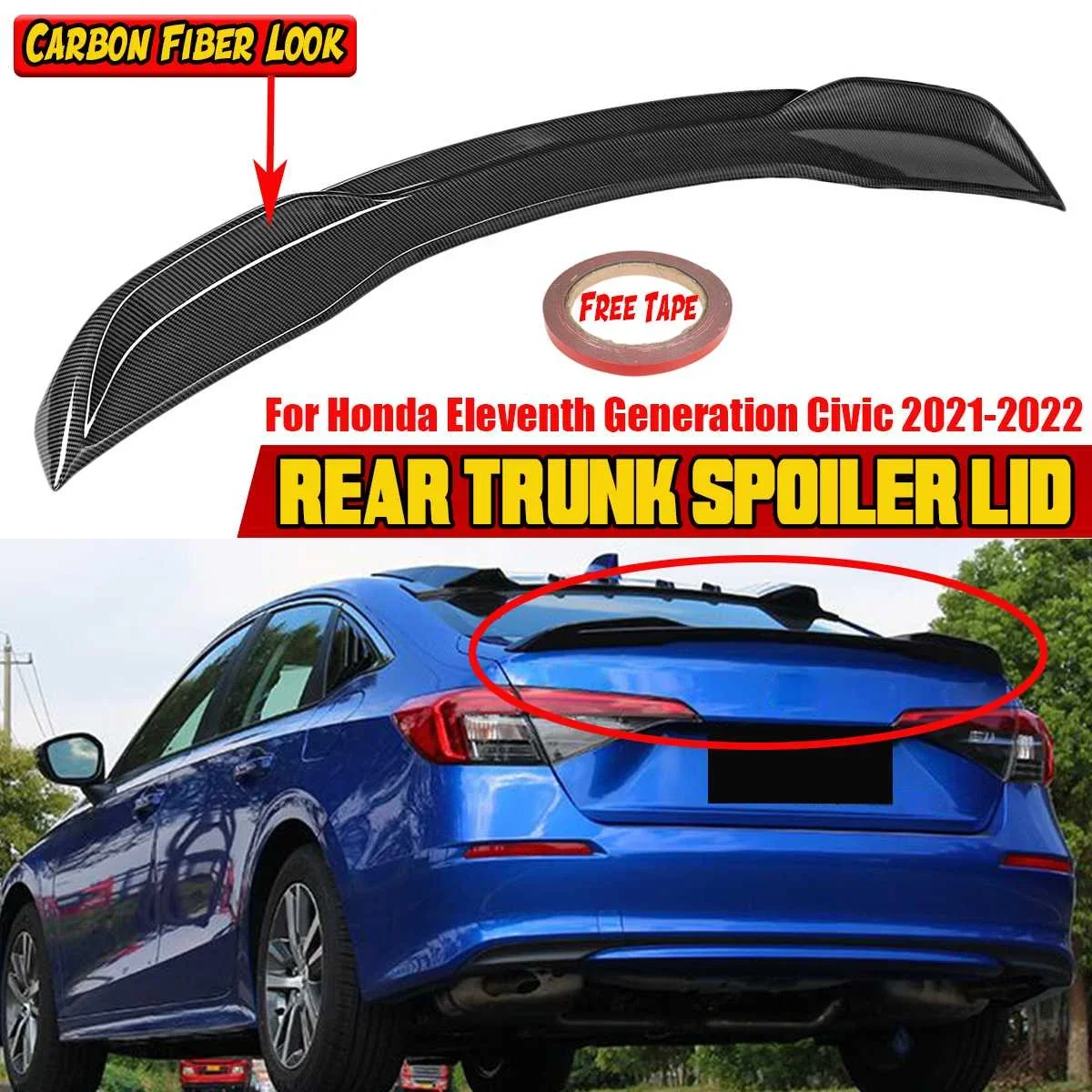 Задний спойлер из АБС-пластика для багажника, борт для ботинок, для Honda Civic, 11 поколения, 2021-2022