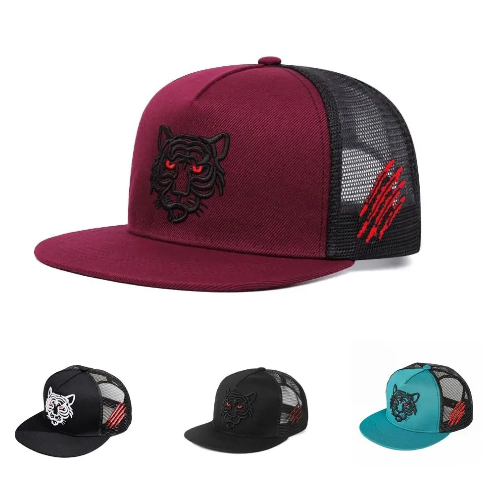 Модная регулируемая бейсболка, сетчатая дышащая бейсболка Snapback, солнцезащитная кепка с вышивкой тигра, унисекс