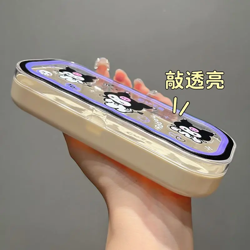 Фото Новинка Kawaii Sanrio Kuromi очки с рисунками из мультфильмов портативные антиэкструзионные солнцезащитные очки коробка для хранения искусственных очков детский подарок №2