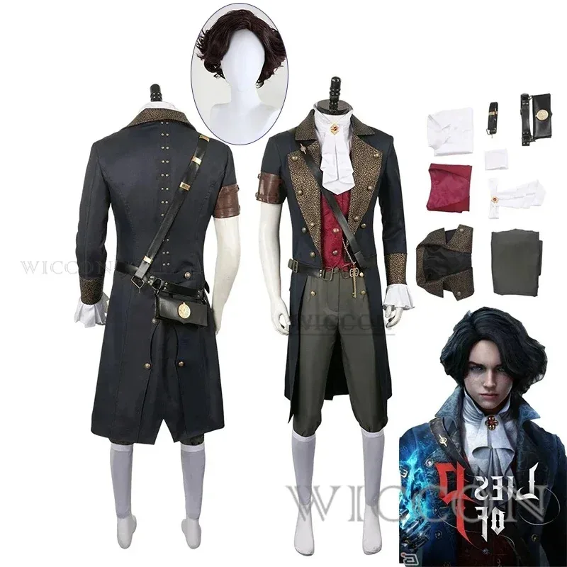 Игра Lies Of P cos Fantasia Костюм Мужской Маскировка Взрослые Мужчины Униформа Куртка Брюки Ролевая Игра Наряд Хэллоуин Карнавальный Костюм парик; 4