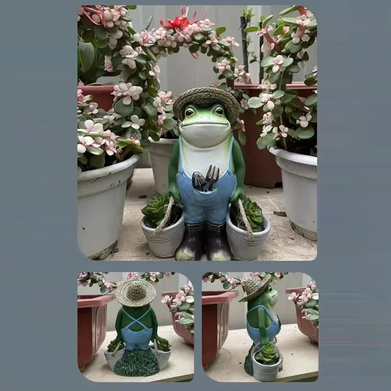 Фото Lustige Fr ICTche Gartenstatue Harz Frosch Eimer Blumentopf Kreativealiya Frosch Фигурка Pflanz София инноваção für 속ção и Außendeko №2