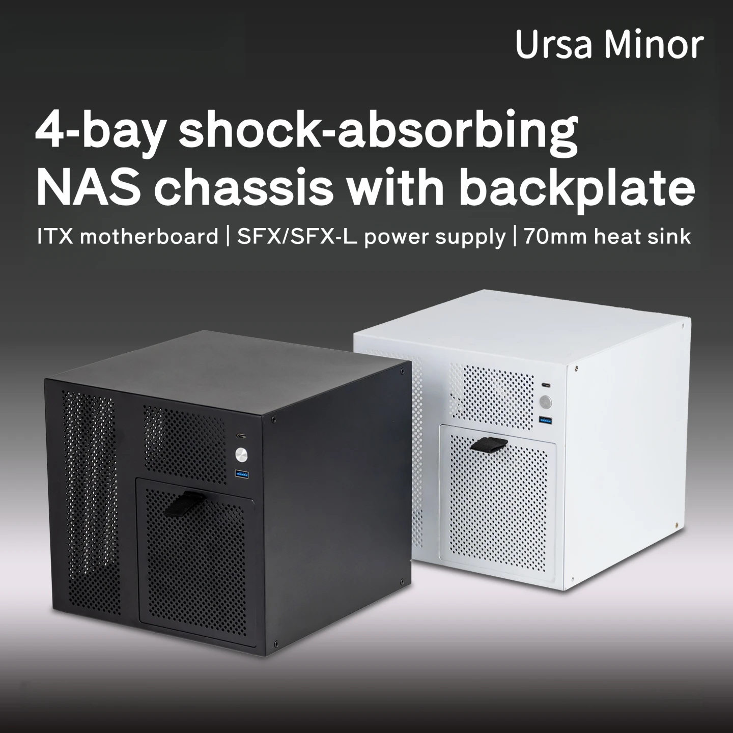 Корпус корпуса NAS с 4 кнопками Ursa Minor, блок питания SFX, материнская плата ITX, магазинный магазин Black Group, сервер для домашнего хранения, маленькое шасси
