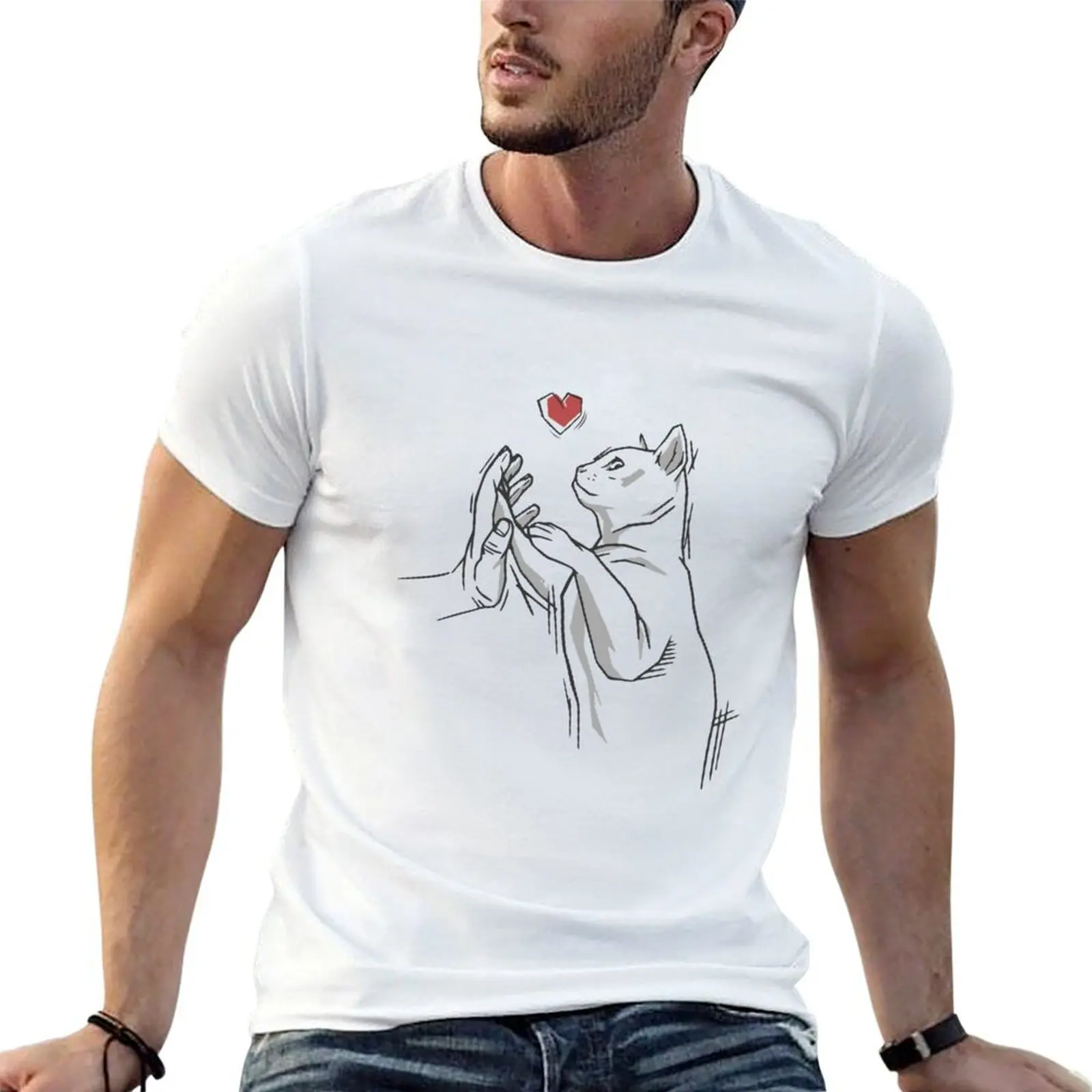 Футболка Cat high 5 Love, мужская футболка из 100% хлопка, мужская футболка, футболка