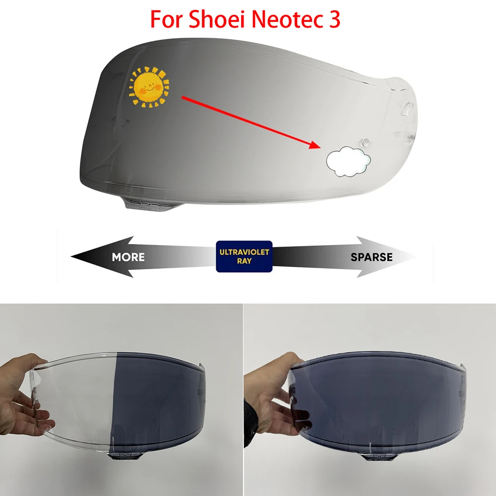 Фото Мотоциклетный фотохромный козырек для шлема Shoei Neotec 3, козырек для шлема, хромический чайный черный, автоматически темноте линзы №2