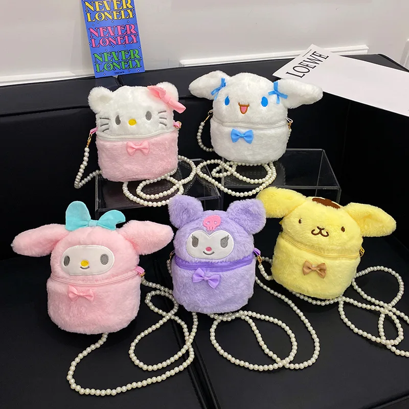 Sanrio сумка-мешок Kuromi Cinnamoroll плюшевая мини сумка с жемчужной цепочкой Диагональная Сумка осень/зима Mymelody мягкая сменная сумка для хранения